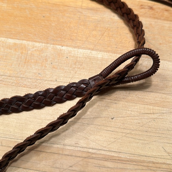 Leather Belt, braided with draping strings, Brown - Picture 2 of 4